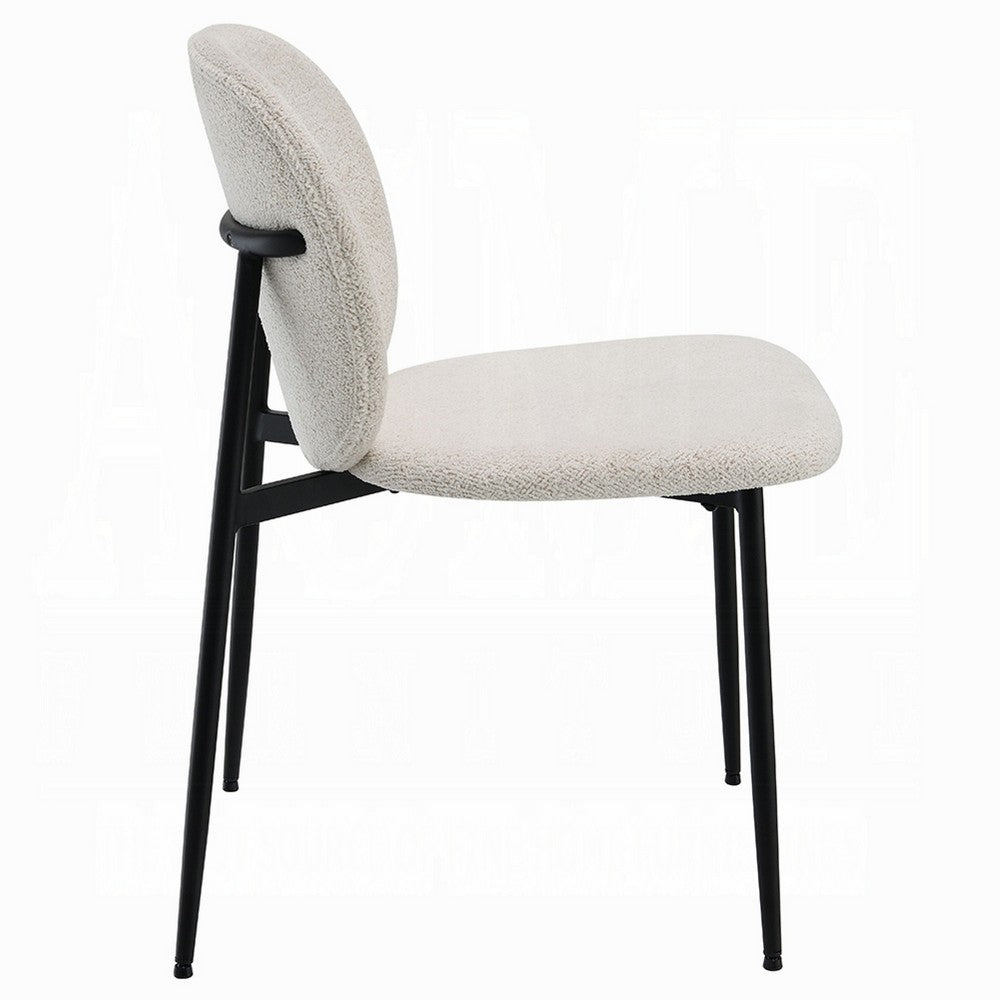 Laus Side Dining Chair Set of 2, White Boucle, Sleek Black Metal -BM333090