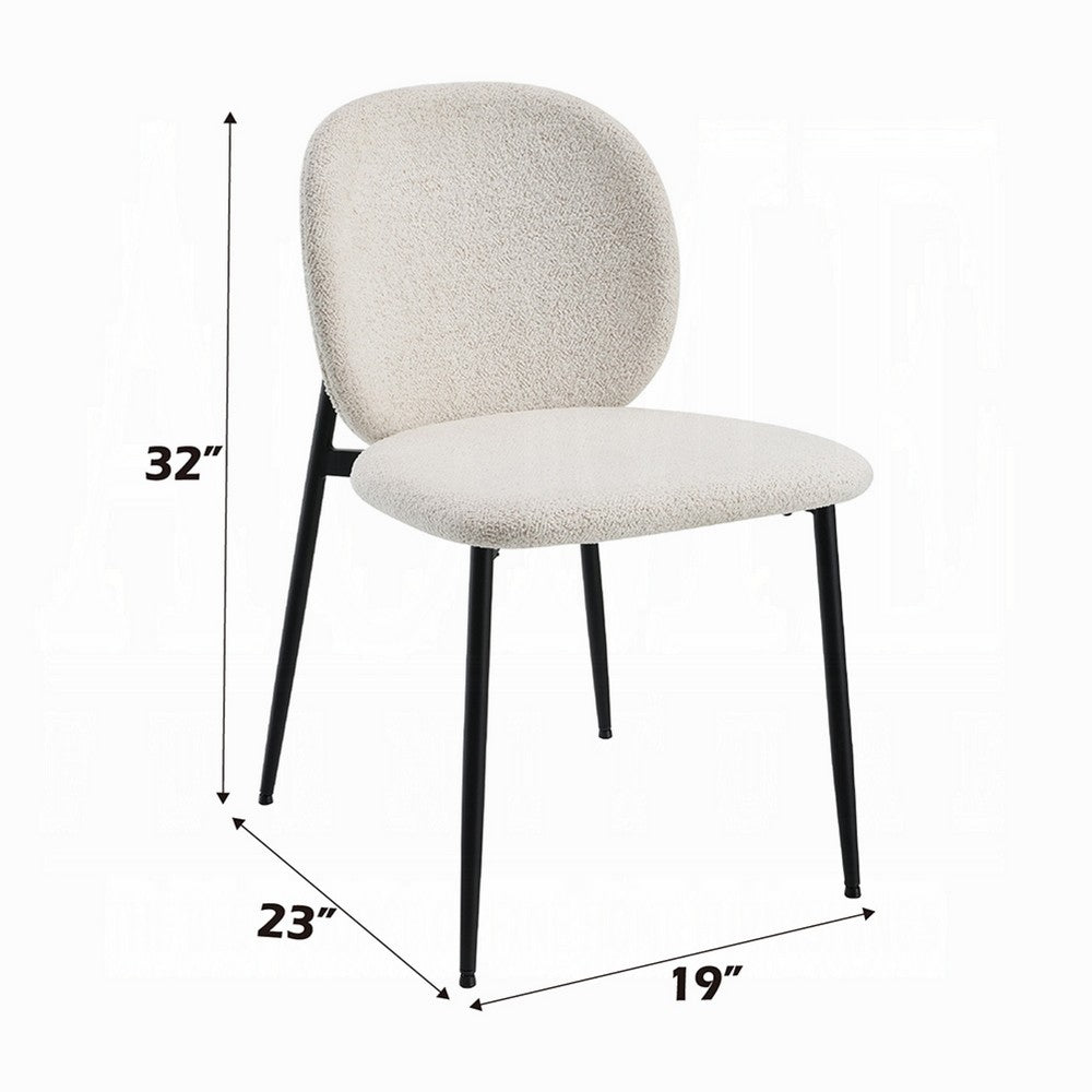 Laus Side Dining Chair Set of 2, White Boucle, Sleek Black Metal -BM333090