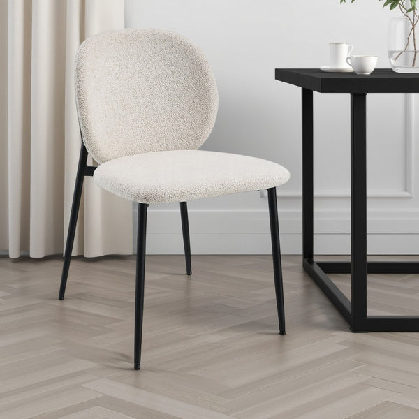 Laus Side Dining Chair Set of 2, White Boucle, Sleek Black Metal -BM333090