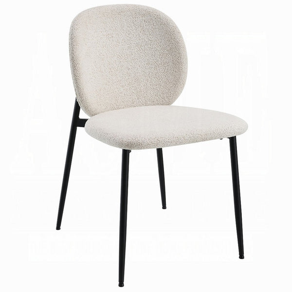 Laus Side Dining Chair Set of 2, White Boucle, Sleek Black Metal -BM333090