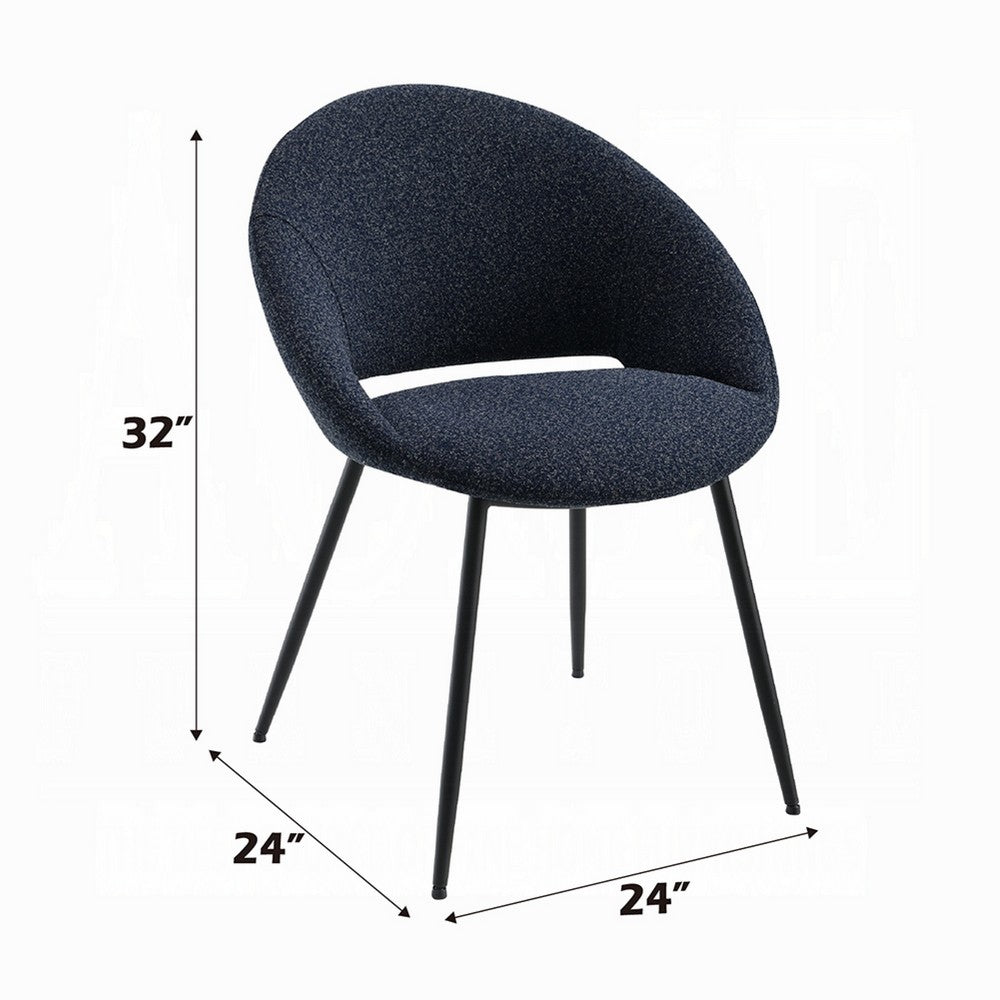 Laus Side Dining Chair Set of 2, Black Boucle, Sleek Black Metal Frame -BM333091