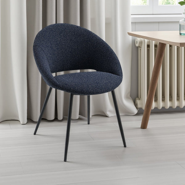 Laus Side Dining Chair Set of 2, Black Boucle, Sleek Black Metal Frame -BM333091
