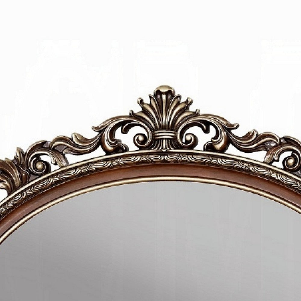 Vany Dresser Mirror, Intricate Brushed Champagne and Cherry Wood 43x53 -BM333092
