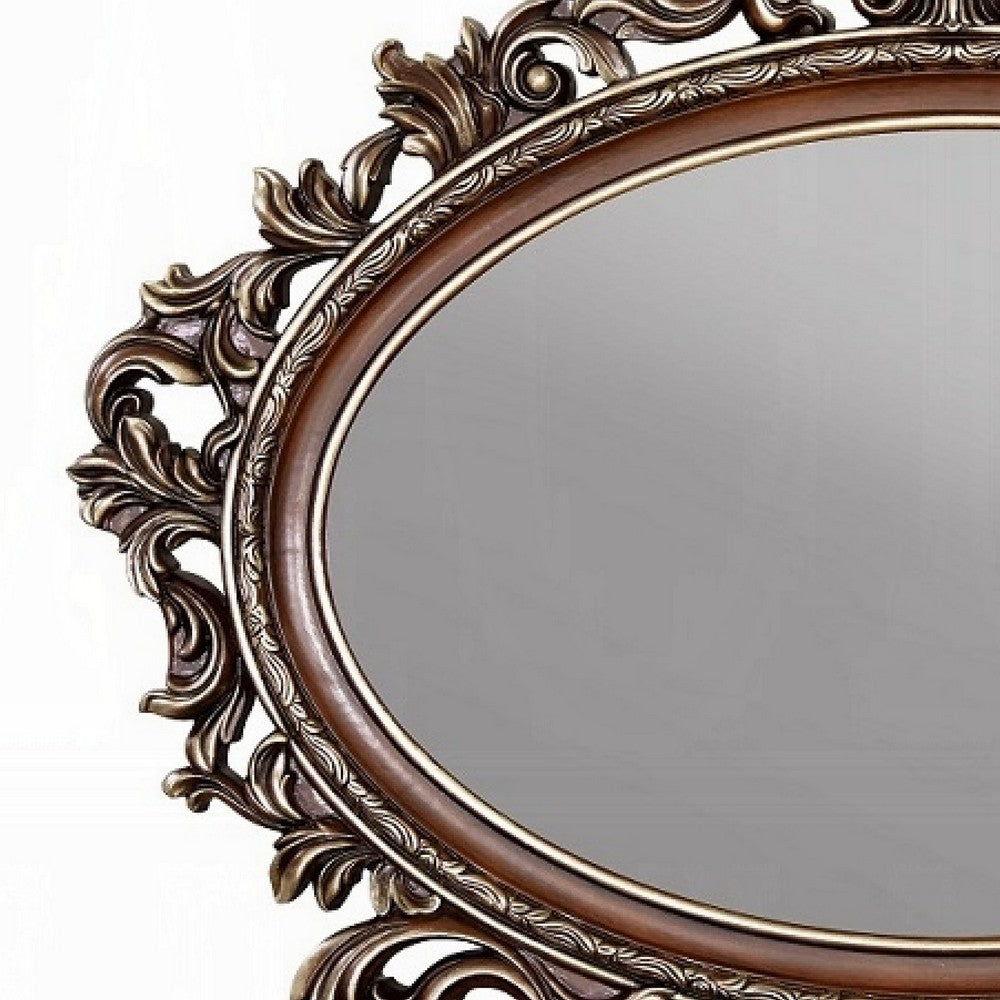 Vany Dresser Mirror, Intricate Brushed Champagne and Cherry Wood 43x53 -BM333092