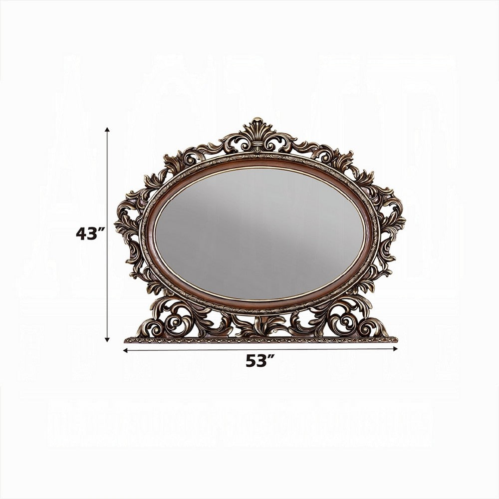 Vany Dresser Mirror, Intricate Brushed Champagne and Cherry Wood 43x53 -BM333092
