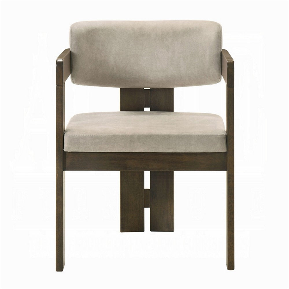 Diny Dining Armchair, Gray Polished Microfiber, Walnut Brown Wood -BM333093