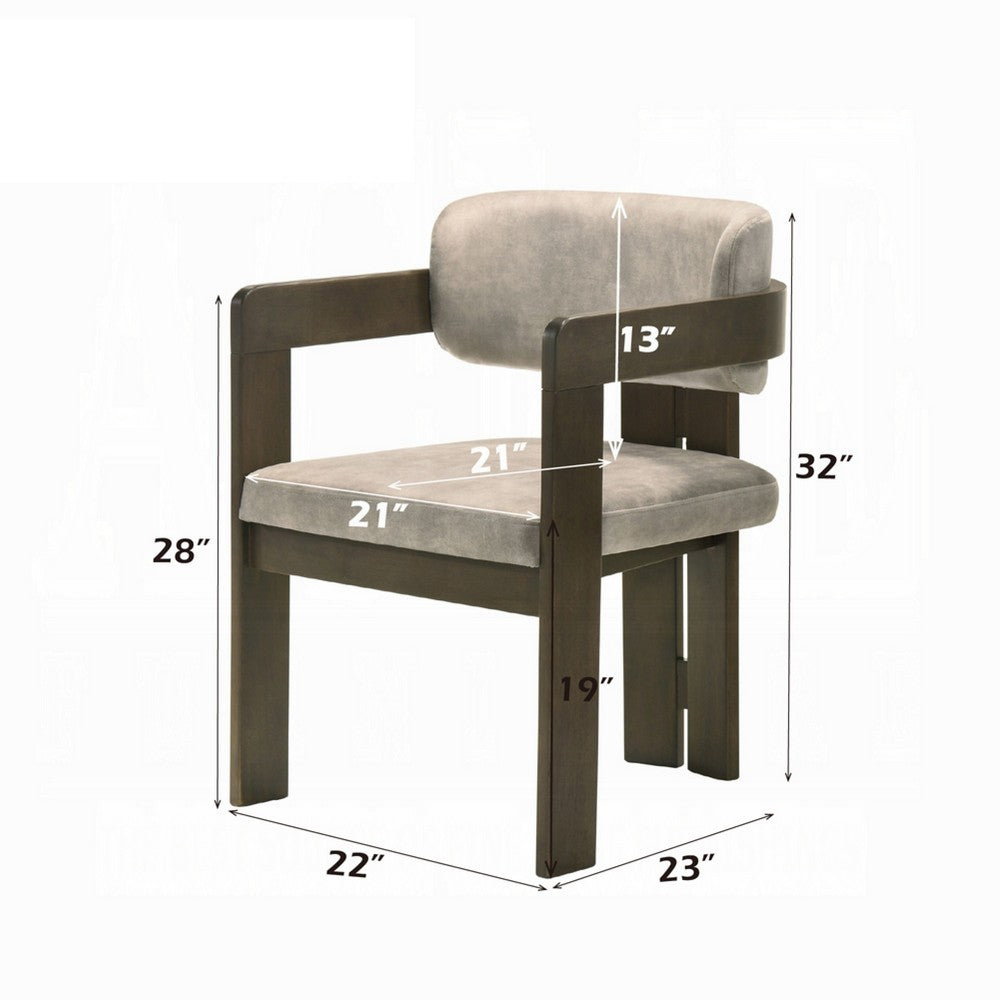 Diny Dining Armchair, Gray Polished Microfiber, Walnut Brown Wood -BM333093