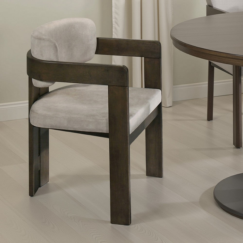 Diny Dining Armchair, Gray Polished Microfiber, Walnut Brown Wood -BM333093
