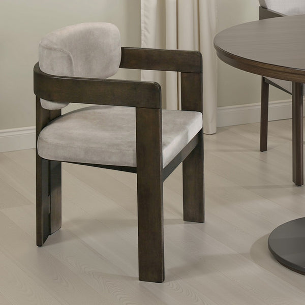 Diny Dining Armchair, Gray Polished Microfiber, Walnut Brown Wood -BM333093