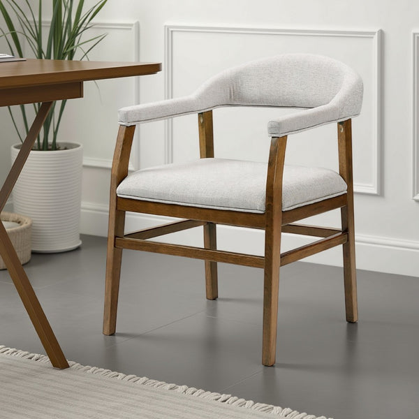 Dari Side Dining Chair Set of 2, Gray Fabric, Dark Walnut Brown Wood -BM333096