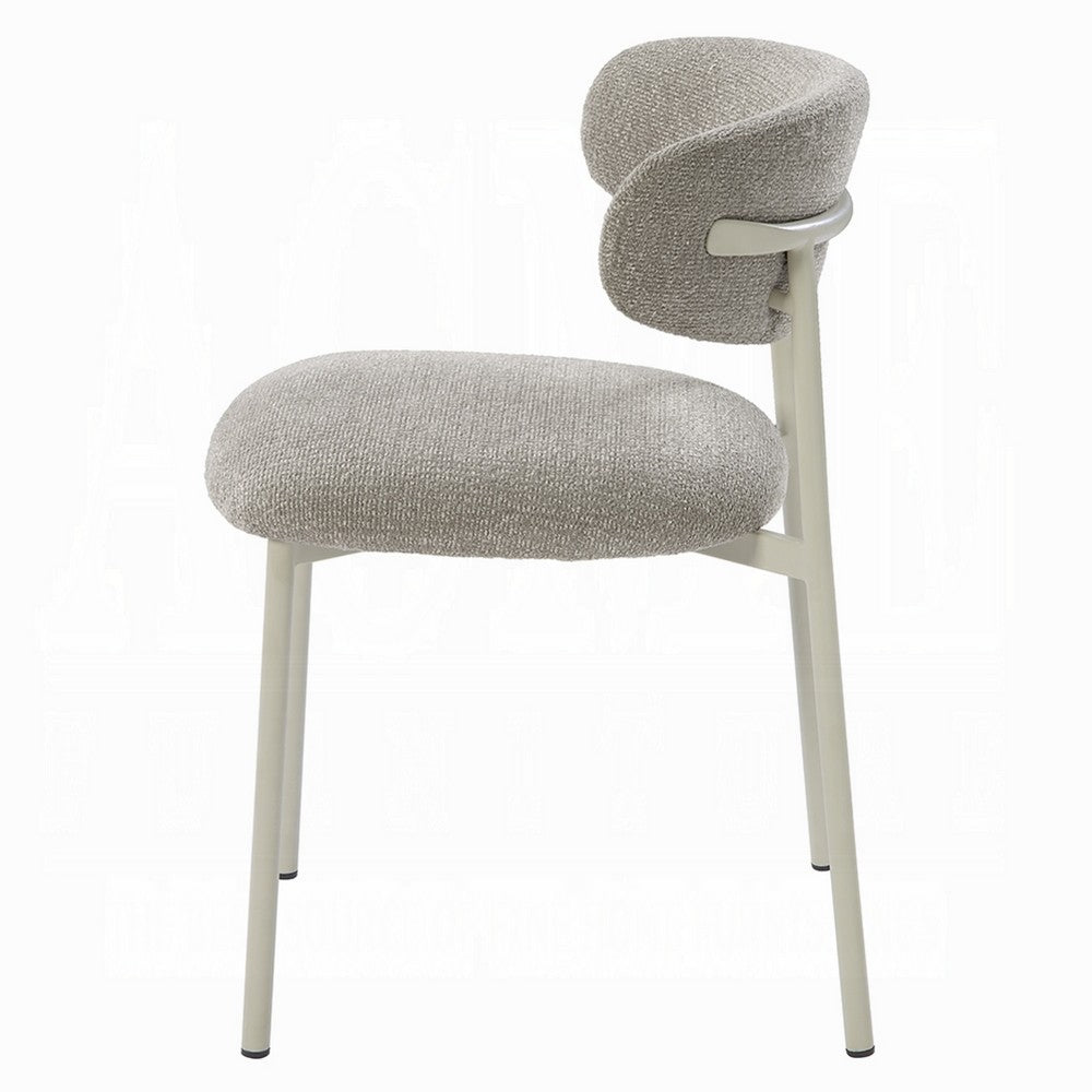 Sinra Side Dining Chair Set of 2, Light Gray Fabric, White Metal Frame -BM333097