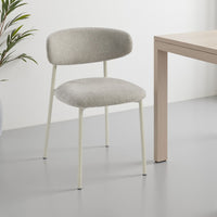 Sinra Side Dining Chair Set of 2, Light Gray Fabric, White Metal Frame -BM333097