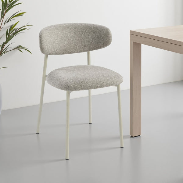 Sinra Side Dining Chair Set of 2, Light Gray Fabric, White Metal Frame -BM333097