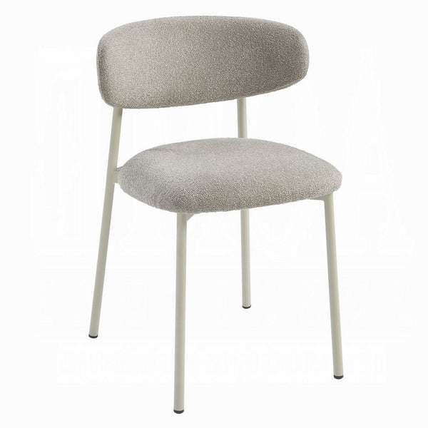 Sinra Side Dining Chair Set of 2, Light Gray Fabric, White Metal Frame -BM333097