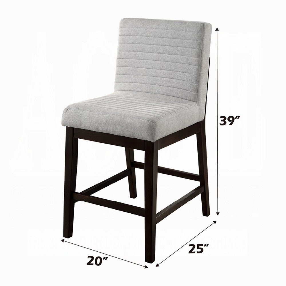 Eyna Counter Height Chair Set of 2, Gray Linen, Espresso Brown Wood -BM333103
