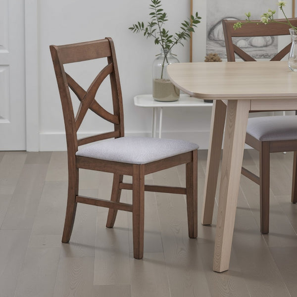Feri Side Dining Chair Set of 2, Gray Foam Cushion, Farmhouse Brown -BM333104