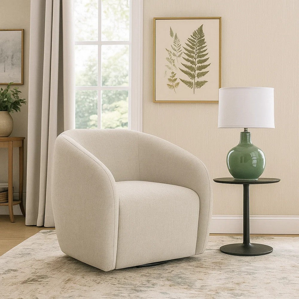 Tiena Swivel Accent Chair, Modern Style Rounded Back, Warm Beige Linen -BM333109