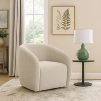 Tiena Swivel Accent Chair, Modern Style Rounded Back, Warm Beige Linen -BM333109
