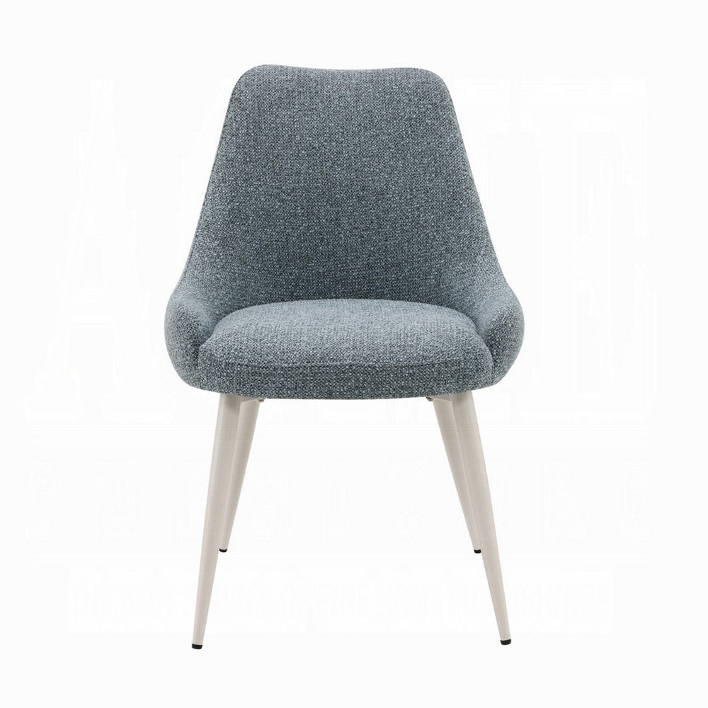 Aela Side Dining Chair Set of 2, Light Blue Boucle, Bone White Metal -BM333119