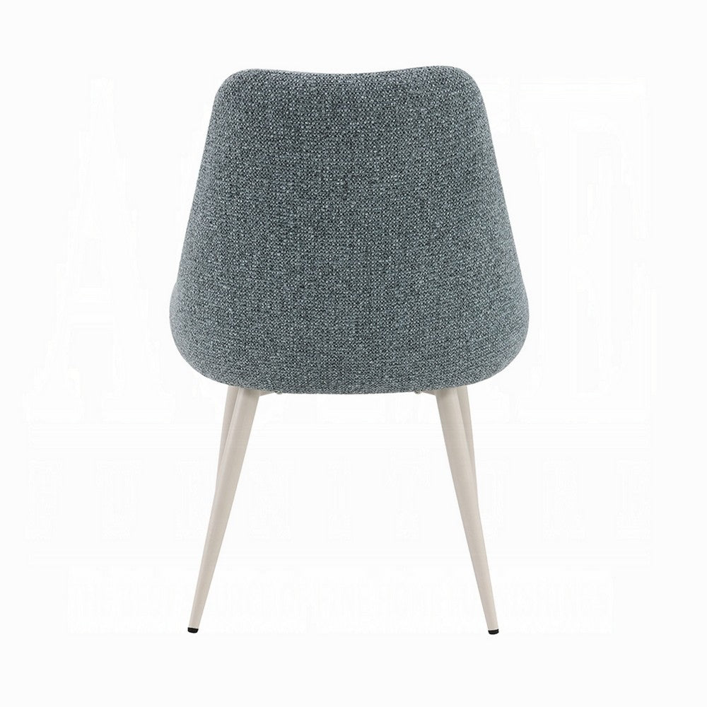 Aela Side Dining Chair Set of 2, Light Blue Boucle, Bone White Metal -BM333119