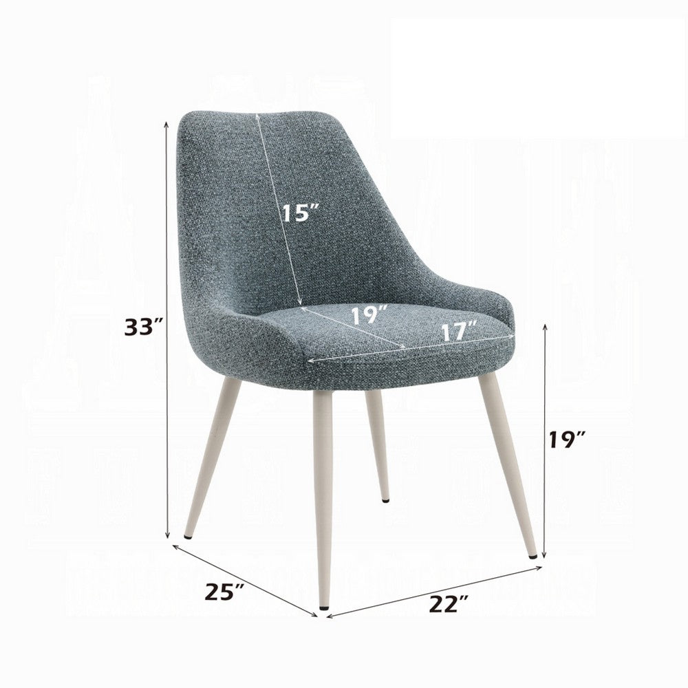 Aela Side Dining Chair Set of 2, Light Blue Boucle, Bone White Metal -BM333119