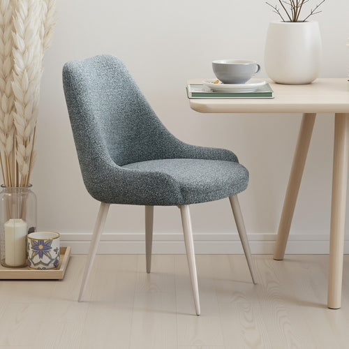Aela Side Dining Chair Set of 2, Light Blue Boucle, Bone White Metal -BM333119