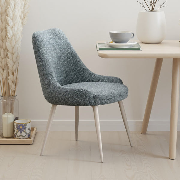 Aela Side Dining Chair Set of 2, Light Blue Boucle, Bone White Metal -BM333119
