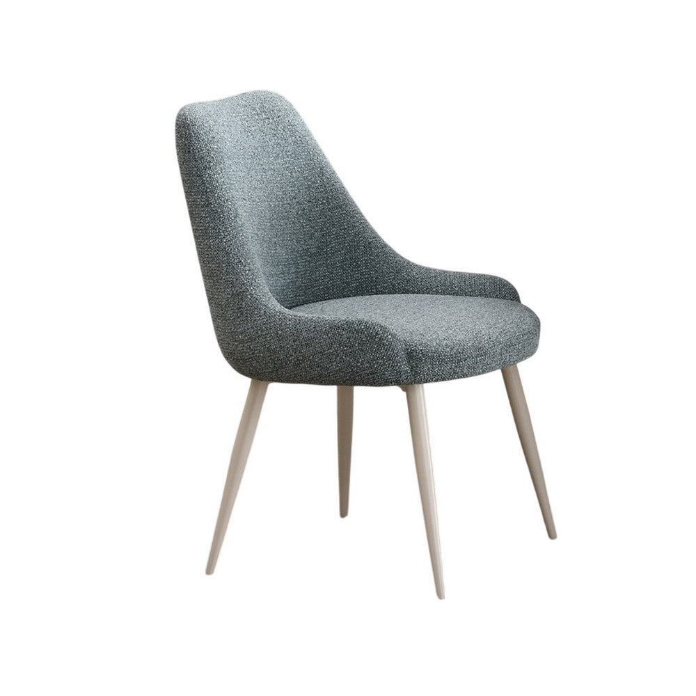 Aela Side Dining Chair Set of 2, Light Blue Boucle, Bone White Metal -BM333119