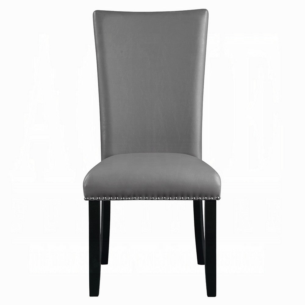 Aline Side Dining Chair Set of 2, Gray Faux Leather, Nailhead Trim -BM333122