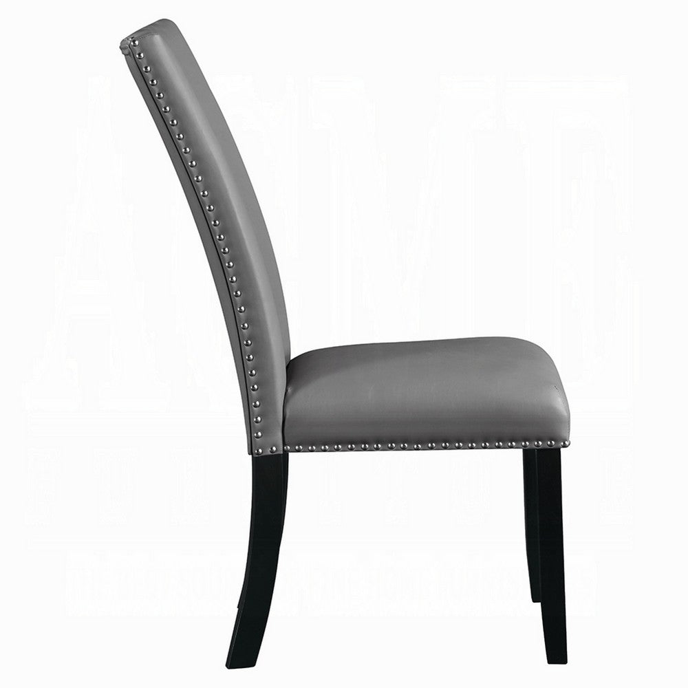 Aline Side Dining Chair Set of 2, Gray Faux Leather, Nailhead Trim -BM333122