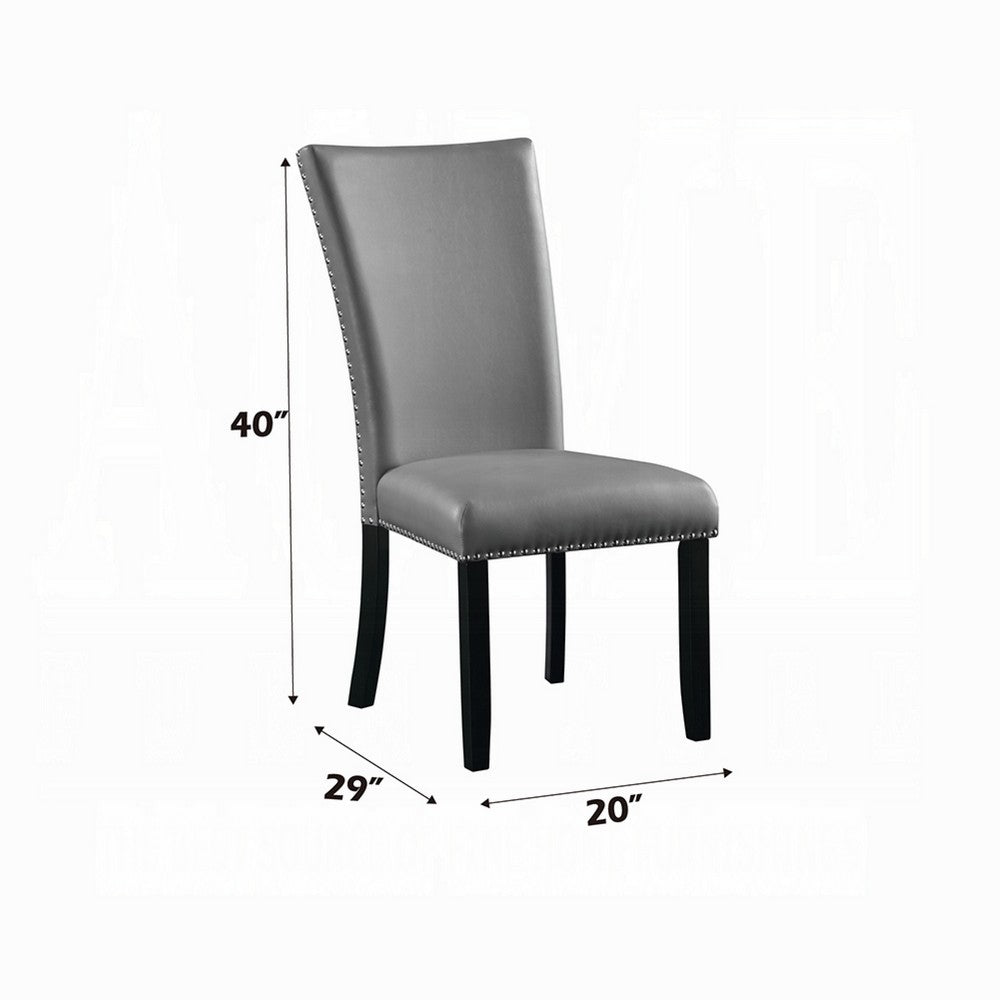 Aline Side Dining Chair Set of 2, Gray Faux Leather, Nailhead Trim -BM333122