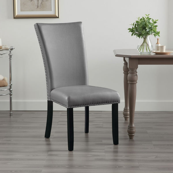 Aline Side Dining Chair Set of 2, Gray Faux Leather, Nailhead Trim -BM333122