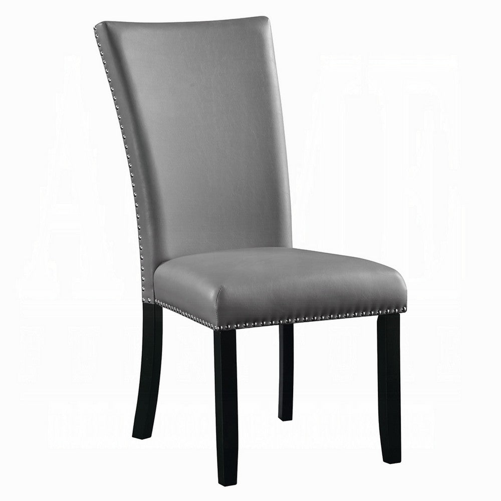 Aline Side Dining Chair Set of 2, Gray Faux Leather, Nailhead Trim -BM333122