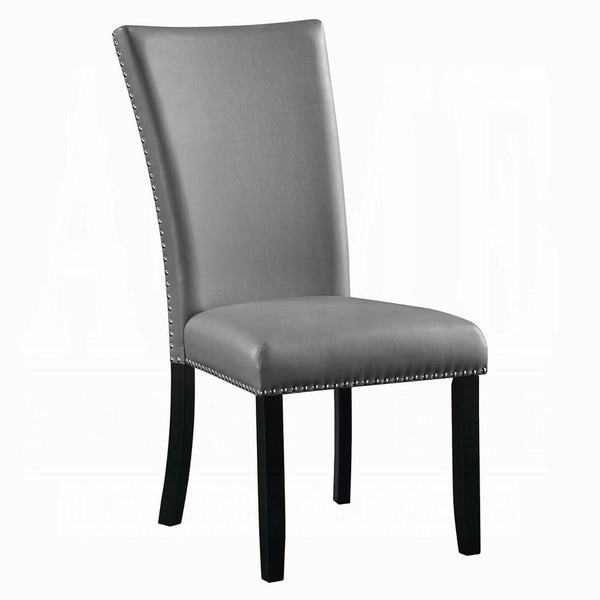 Aline Side Dining Chair Set of 2, Gray Faux Leather, Nailhead Trim -BM333122