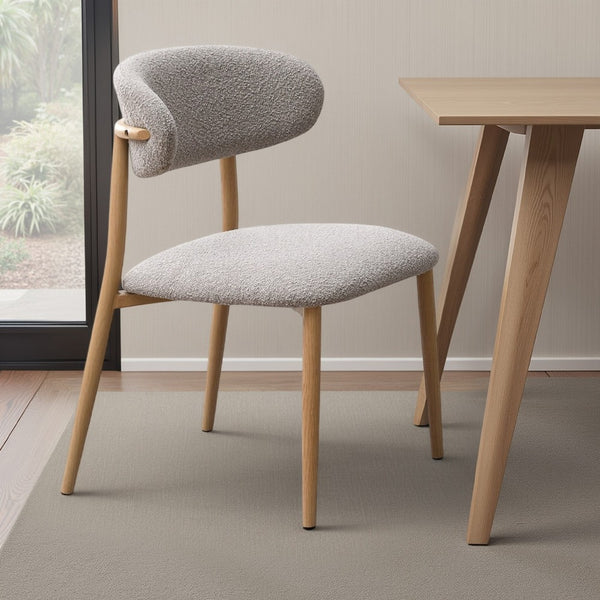 Kacie Side Dining Chair Set of 2, Gray Boucle, Natural Brown Wood -BM333123