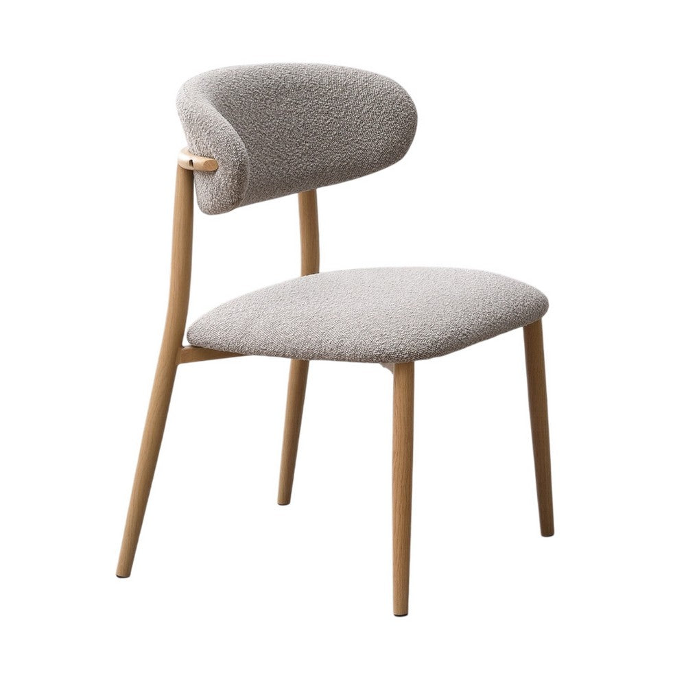Kacie Side Dining Chair Set of 2, Gray Boucle, Natural Brown Wood -BM333123