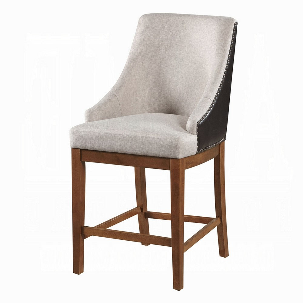 Elsie Counter Height Chair Set of 2, Black Faux Leather, Gray Fabric -BM333125