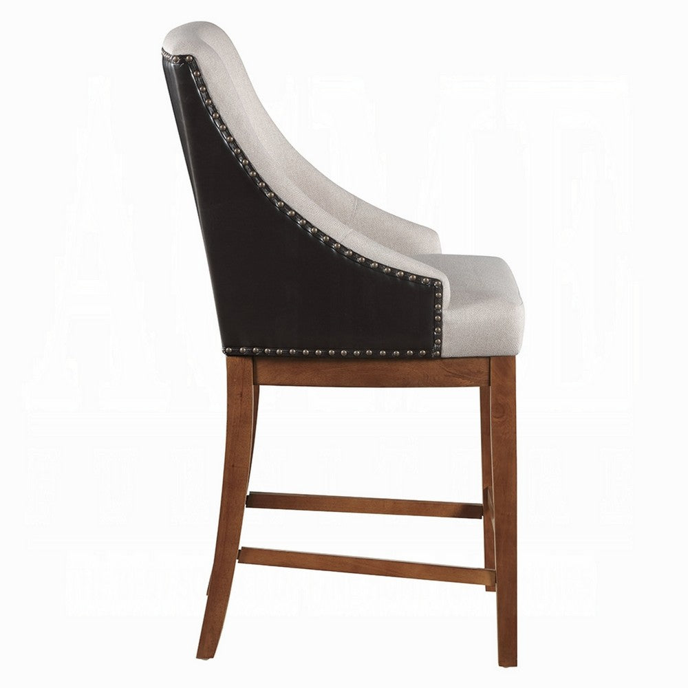 Elsie Counter Height Chair Set of 2, Black Faux Leather, Gray Fabric -BM333125