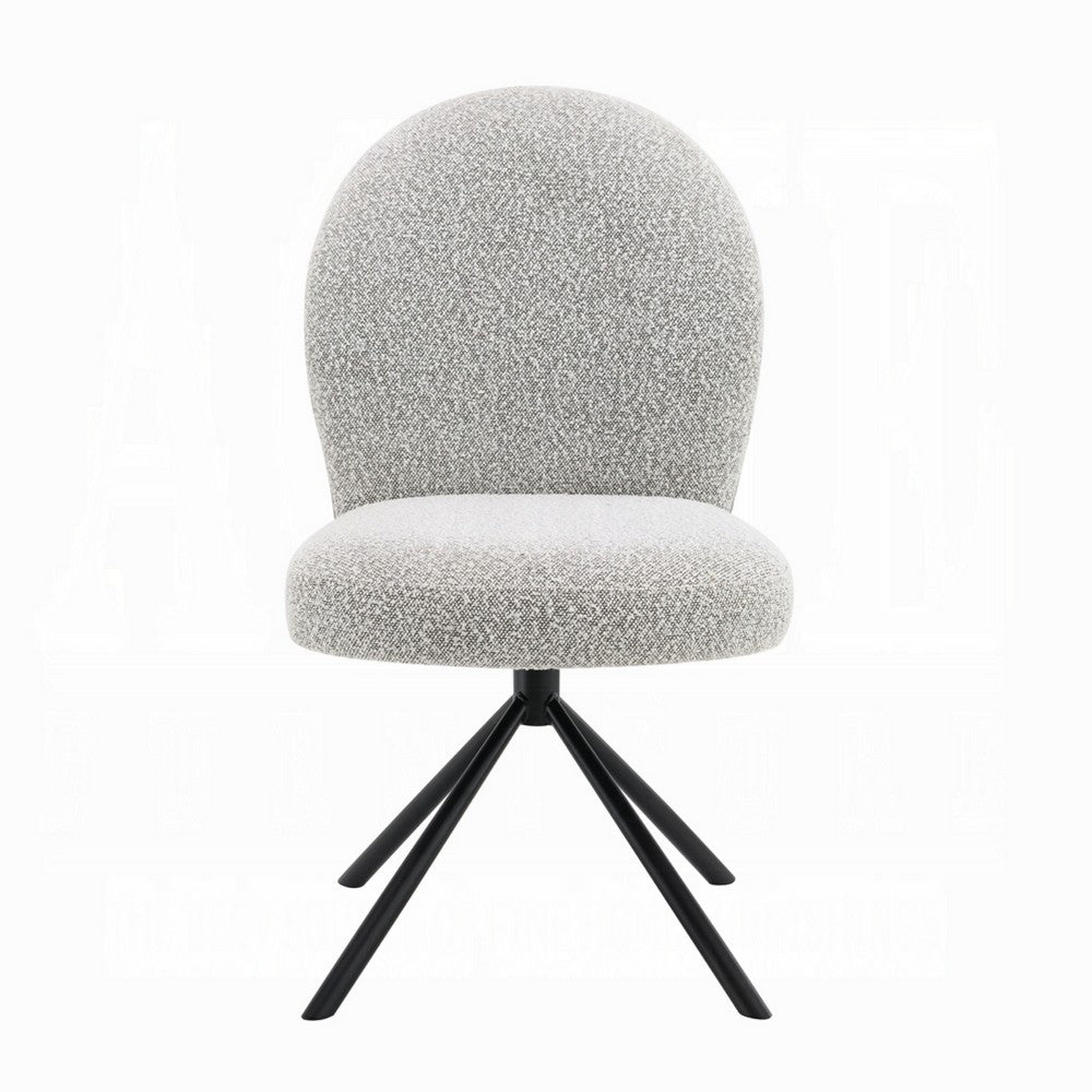 Veton Swivel Side Dining Chair Set of 2, Gray Boucle, Black Metal Base -BM333126