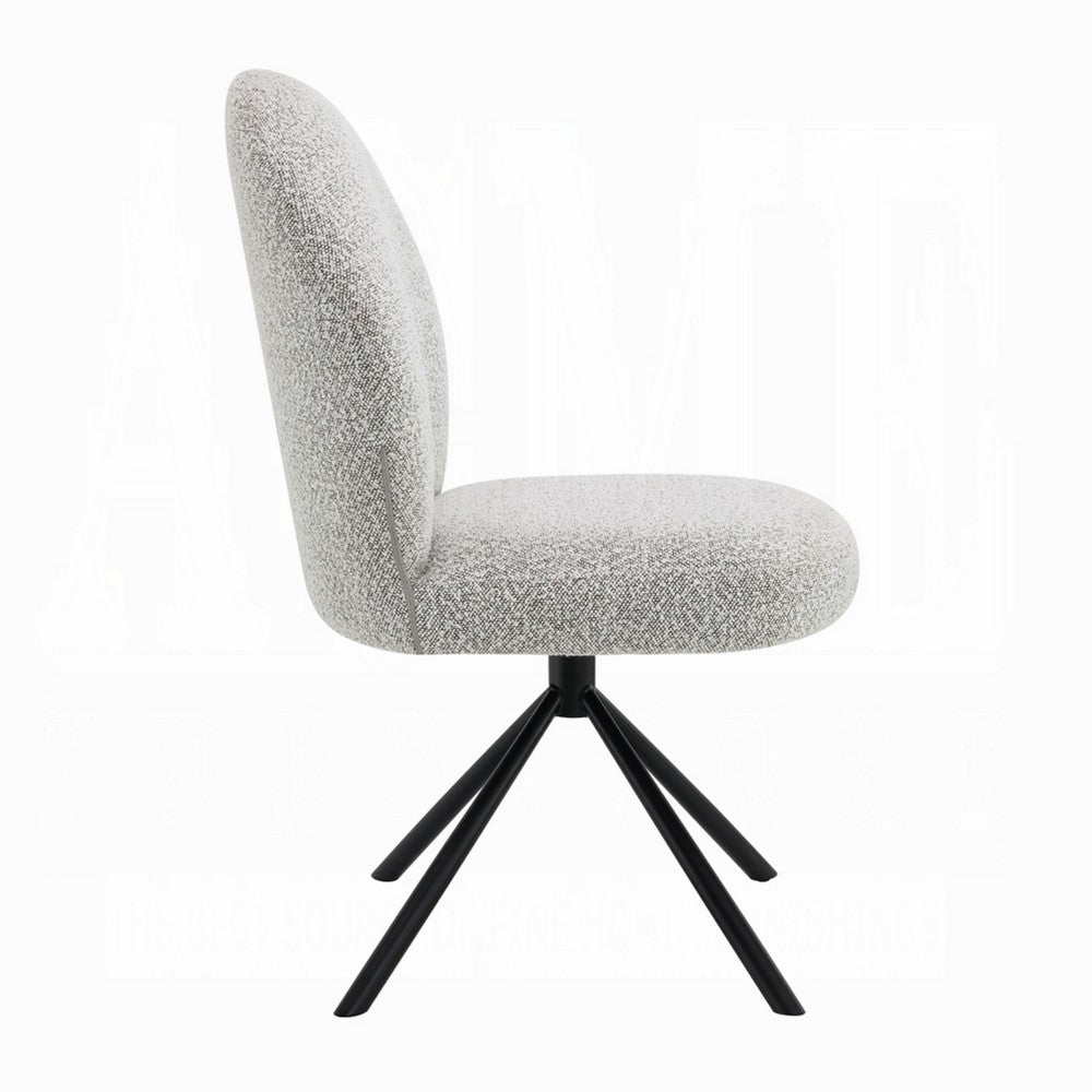 Veton Swivel Side Dining Chair Set of 2, Gray Boucle, Black Metal Base -BM333126