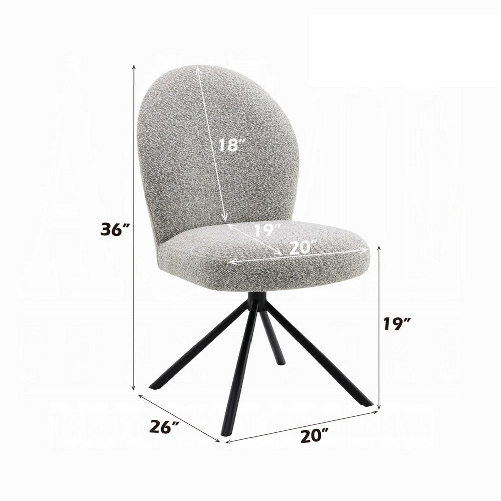 Veton Swivel Side Dining Chair Set of 2, Gray Boucle, Black Metal Base -BM333126