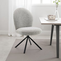 Veton Swivel Side Dining Chair Set of 2, Gray Boucle, Black Metal Base -BM333126