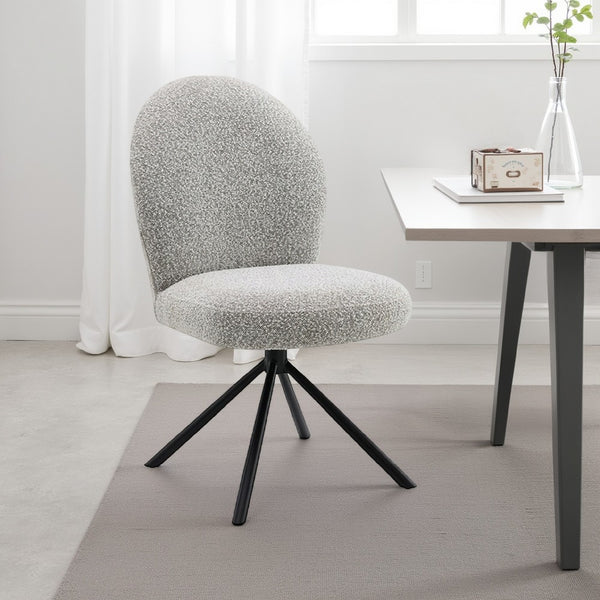 Veton Swivel Side Dining Chair Set of 2, Gray Boucle, Black Metal Base -BM333126