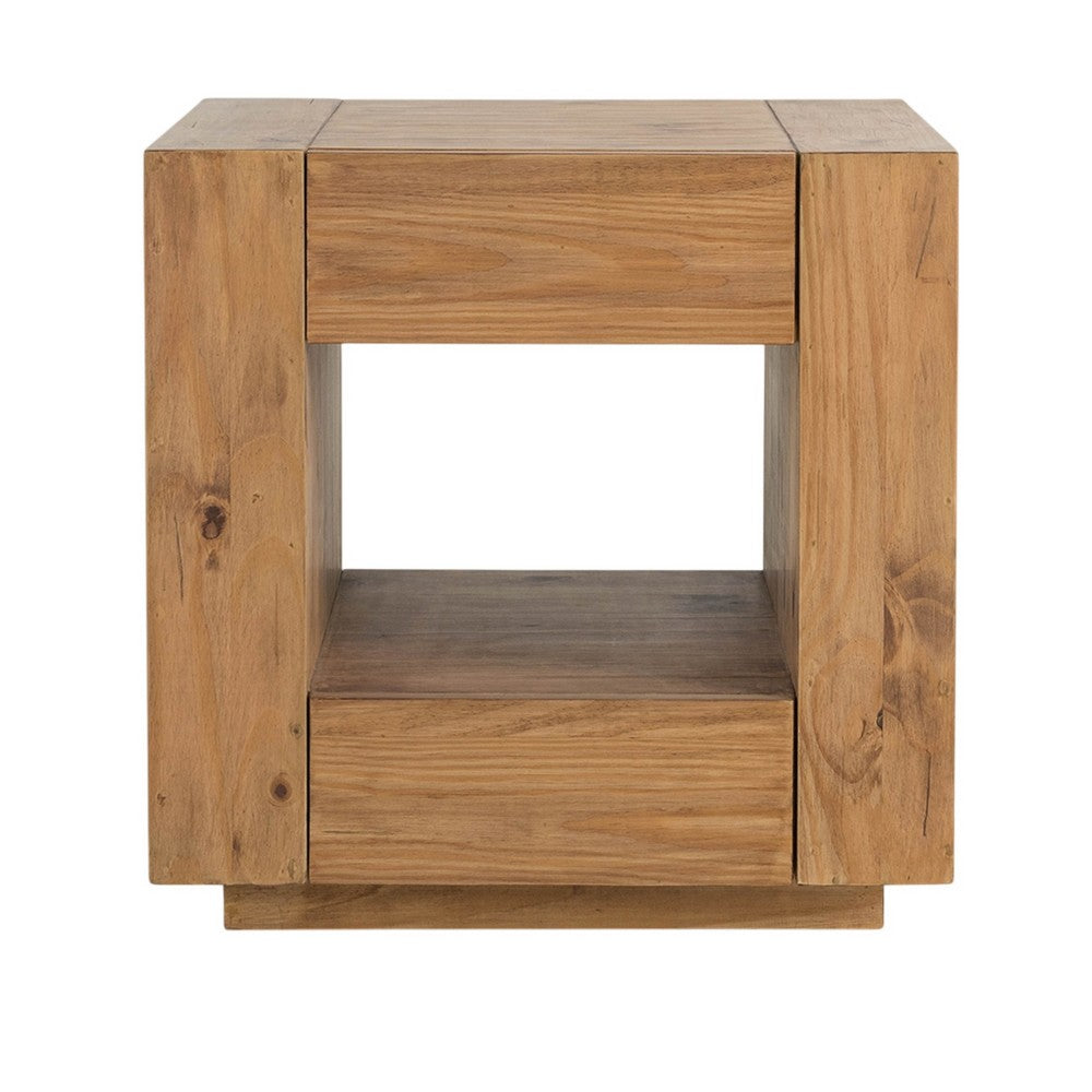 Ayma End Table, 1 Inner Shelf, Drawers, Brown Oak Wood Frame, 24 Inch -BM333128