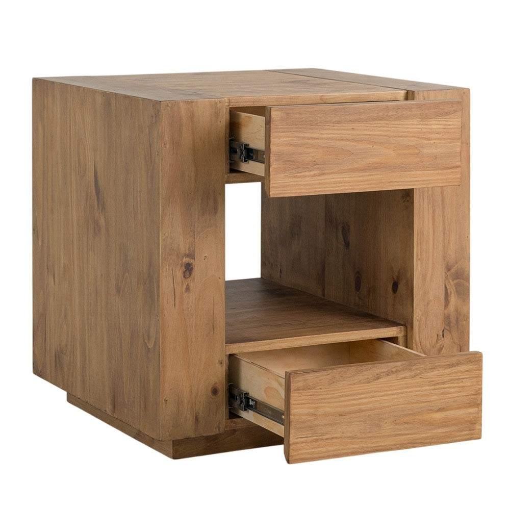 Ayma End Table, 1 Inner Shelf, Drawers, Brown Oak Wood Frame, 24 Inch -BM333128