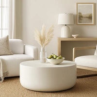 Utan Coffee Table, Modern Natural White Cement Frame, Round 31 Inch -BM333129