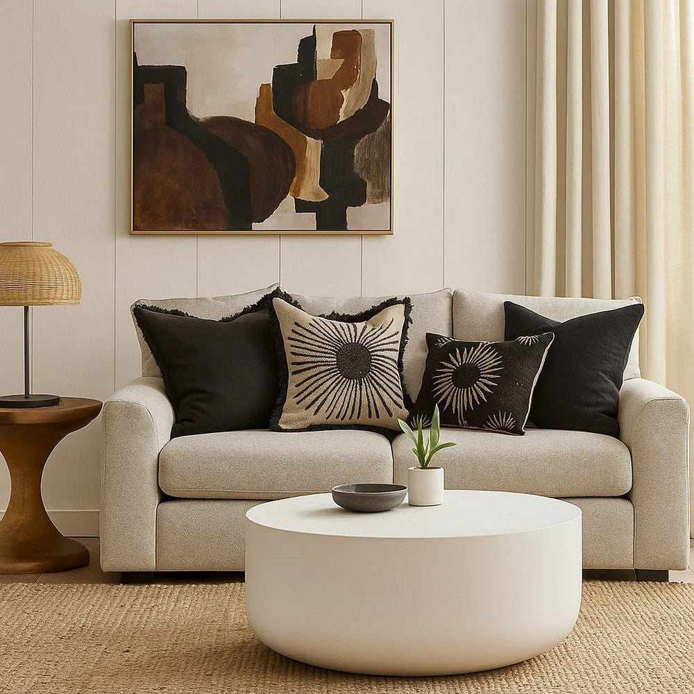 Utan Coffee Table, Modern Natural White Cement Frame, Round 31 Inch -BM333129