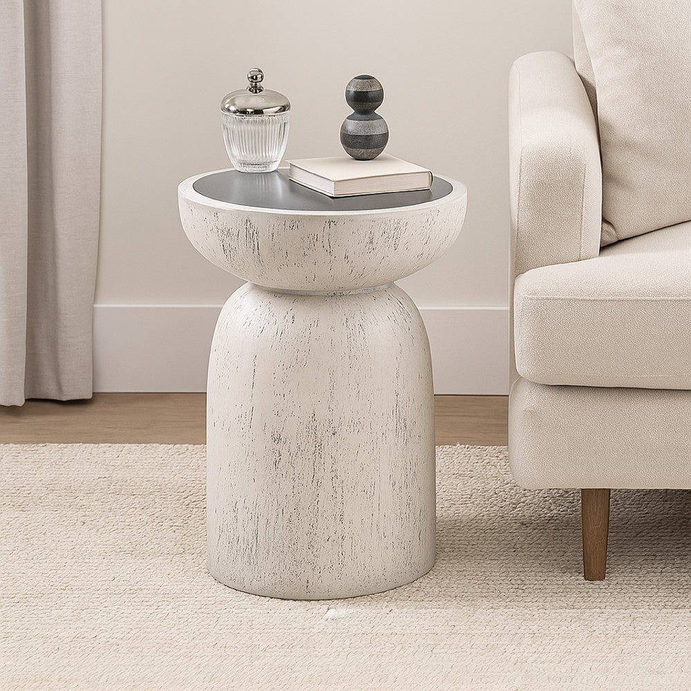 Elyana Accent Table, Sculpted Natural Gray Cement, Round 14 Inch Top -BM333130