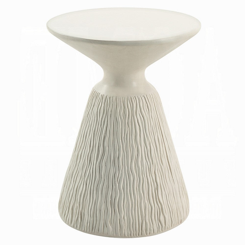 Uane Accent Table, Sculpted Natural White Cement, Round 16 Inch Top -BM333131