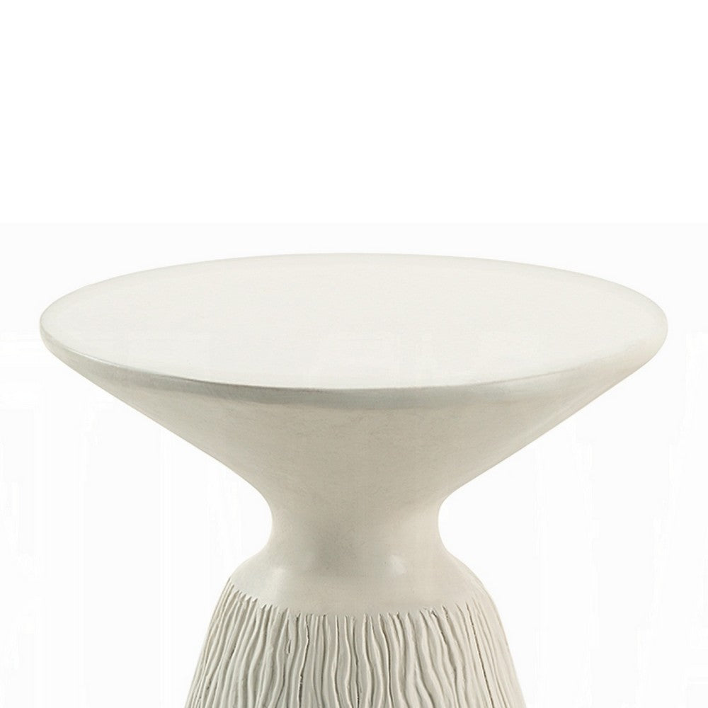Uane Accent Table, Sculpted Natural White Cement, Round 16 Inch Top -BM333131
